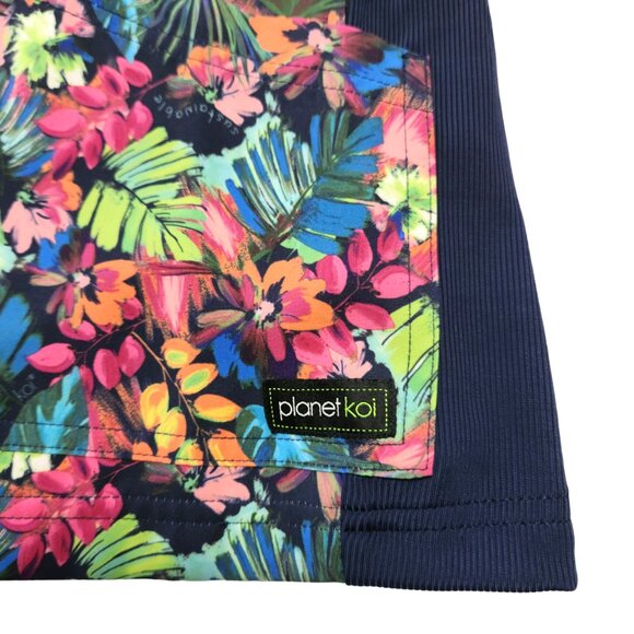 NWT Planet Koi Bright Tropical Print Scrub Top with Stretch Knit Sides Size S - Picture 9 of 16